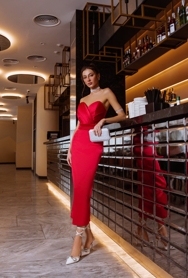 Avelisse Strapless Satin Midi Dress