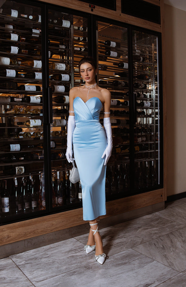 Avelisse Strapless Satin Midi Dress